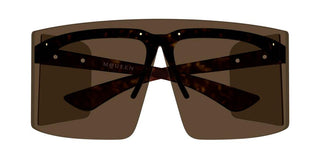 Alexander McQueen AM0594S unisex Havana Shield Sunglasses
