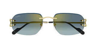 Cartier The Signature C De Cartier line is as respectful of the Maison’s rich tradition as it is edgy and innovative in its reinterpretation of vintage allure, expressed in a rimless rectangular shape enriched with the exquisite C Décor detail as an instant reference to Cartier’s iconic jewellery pieces. CT0468S men Gold Rectangle Sunglasses