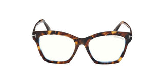 Tom Ford Ft5965-b Blue Block Women Havana Geometric Eyeglasses
