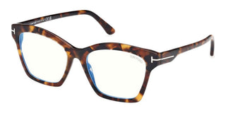 Tom Ford Ft5965-b Blue Block Women Havana Geometric Eyeglasses