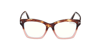 Tom Ford Ft5965-b Blue Block Women Havana Geometric Eyeglasses