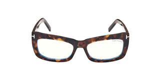 Tom Ford Ft5966-b Blue Block Women Havana Geometric Eyeglasses