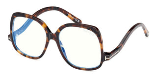 Tom Ford Ft5968-b Blue Block Women Havana Oversize Eyeglasses